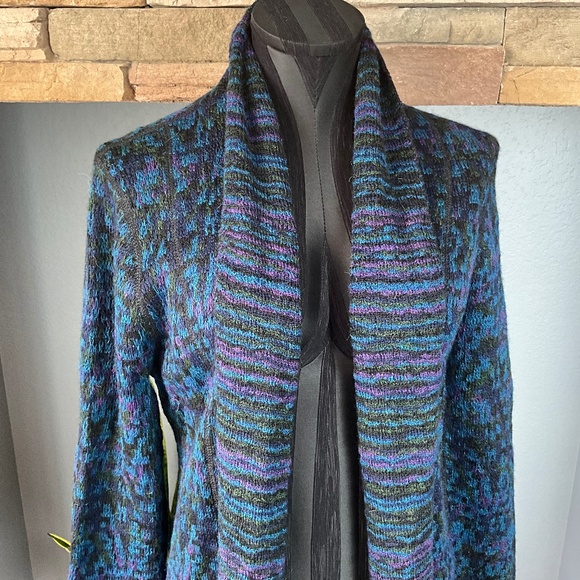 Damask Alpaca Soft Thick Longline Cardigan Sweater Handmade Peru Cozy Black S - Picture 3 of 9